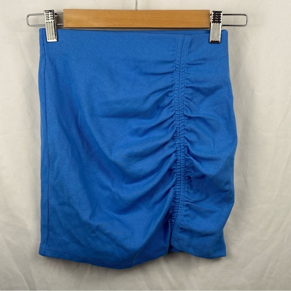 Zara Women’s High Waisted Ruched Rib Mini Blue Stretchy Skirt Size Small - Picture 1 of 16